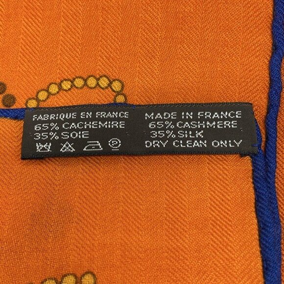 Auth HERMES Carre 140 - Orange Brown Multi Cashmere Silk Scarf - Picture 2 of 6